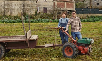 Ana y Guillermo, en su huerto de Nigrán, Pontevedra.