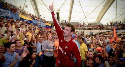 Capriles, el candidato opositor, en un acto de campa&ntilde;a la semana pasada en Barquisimeto.