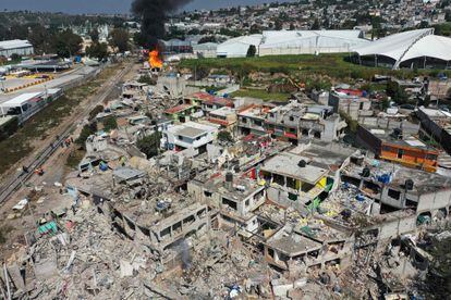 Vista aérea del sitio de la explosión.