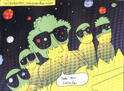 Los cinco miembros de Los Planetas, con Jota en el centro, vistos por Juanjo Sáez.