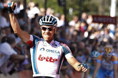 Gilbert festeja su triunfo en la Amstel Gold Race.