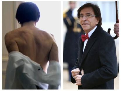 La espalda desnuda de Elio di Rupo, que aparece de frente, a la derecha.