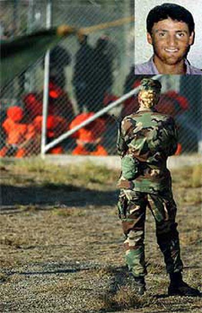 Una militar de EE UU vigila el perímetro vallado de los presos en Guantánamo. En la foto de la derecha, Hamed Abderramán Ahmed.