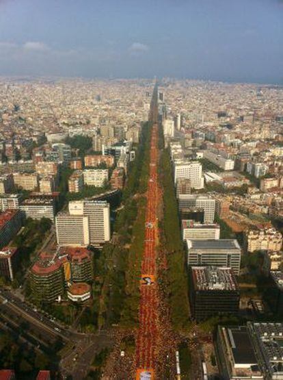 Foto aérea de la manifestación en las calles de Barcelona