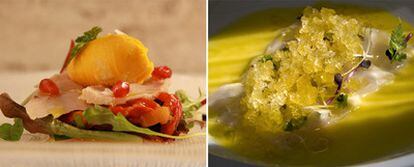 A la izquierda, plato de Darío Barrio con bonito pescado con artes tradicionales. A la derecha, tiradito de caballa hecho por Andrés Madrigal.
