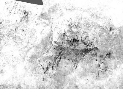Imagen de síntesis que integra datos de fotogrametría y sensor multiespectral tomados del panel principal de la cueva de El Rejo (Val de San Vicente, Cantabria).