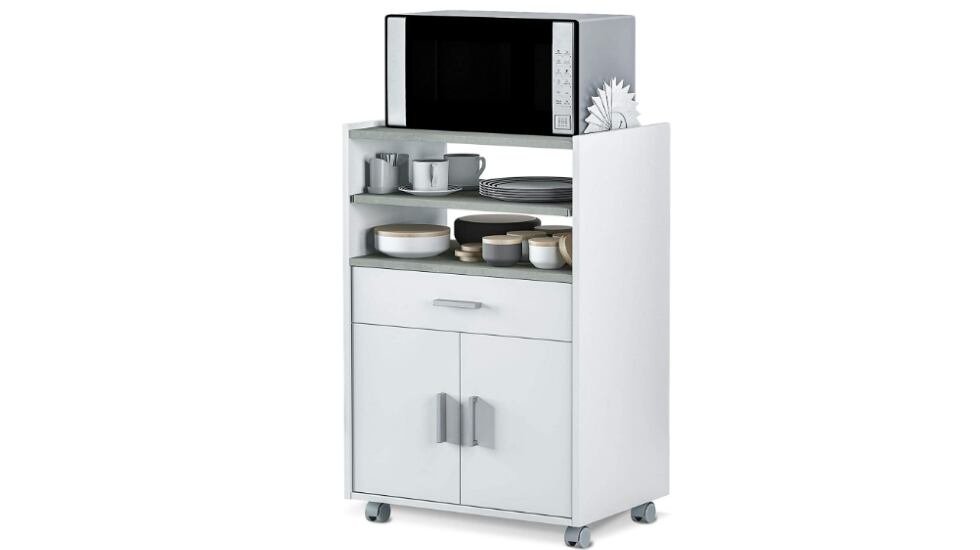 Mueble auxiliar para la cocina con ruedas y en color blanco artik