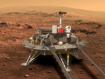 Representación del módulo de aterrizaje y el 'rover' de la misión china a Marte 'Tianwen-1'.