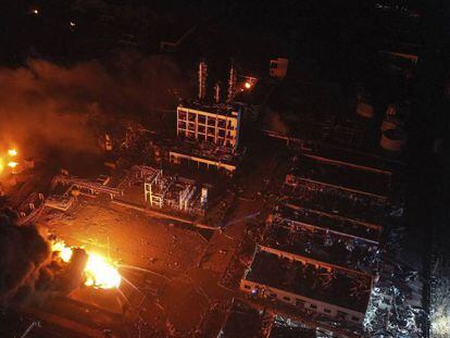 Una imagen aérea de la planta química, en la provincia de Jiangsu.