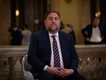 El líder de ERC, Oriol Junqueras, durante una entrevista en directo para TV3.