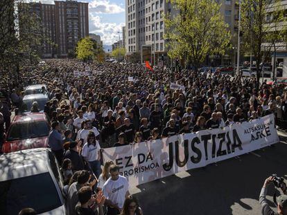 Manifestación en Pamplona en apoyo a los procesados por agredir a dos guardia civiles y sus parejas en Alsasua.