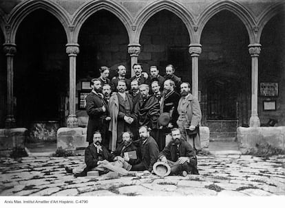 Provenzales y catalanes en Montserrat por los Juegos Florales de 1868.