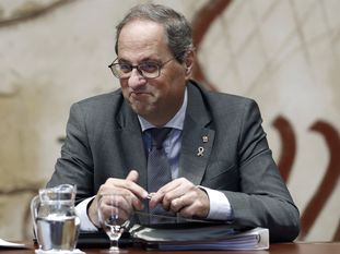 El presidente de la Generalitat, Quim Torra, durante la reunión semanal del Govern. EFE/Andreu Dalmau