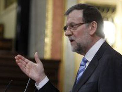 El presidente del Gobierno, Mariano Rajoy, durante su intervención en la segunda sesión del debate sobre el estado de la nación.