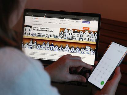Una persona consulta información sobre hipotecas en la web de una banco.