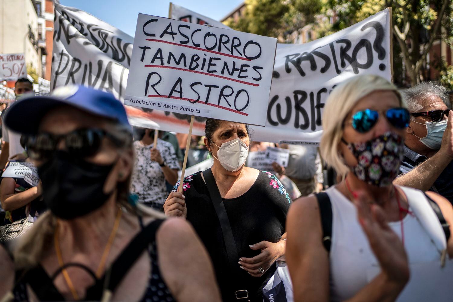 Manifestación el pasado 5 de julio en la Plaza de Cascorro exigiendo poder instalar sus puestos en el Rastro