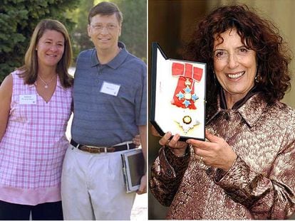 A la izquierda, el matrimonio formado por Melinda y Bill Gates. A la derecha, Anita Roddick.