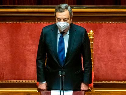 Mario Draghi, este martes durante una reunión del Senado, en Roma.