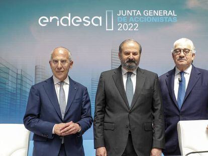 Francesco Starace, consejero delegado de Enel y vicepresidente de Endesa; Juan Sánchez-Calero, presdidente y José Bogas, consejero delegado.