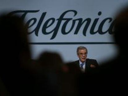 El presidente de Telef&oacute;nica, C&eacute;sar Alierta, durante la Junta de Accionistas, celebrada en mayo pasado en Madrid. 