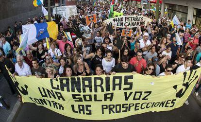 Manifestaci&oacute;n en Las Palmas contra las prospecciones en 2014.  