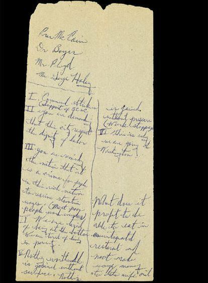 Notas pertenecientes a un discurso que Luther King planeaba dar en Memphis tres días después de su muerte