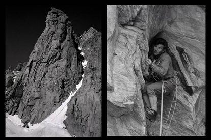 El escalador Walter Bonatti en su ascensión al Grand Capucin, en los Alpes franceses.