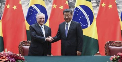 El presidente brasile&ntilde;o, Michel Temer, junto a su hom&oacute;logo chino, Xi Jinping.