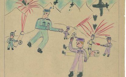Un dibujo pintado durante la Guerra Civil por la niña de 12 años Cristina Muñoz.