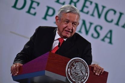 Andrés Manuel López Obrador, durante una conferencia de prensa en Palacio Nacional.