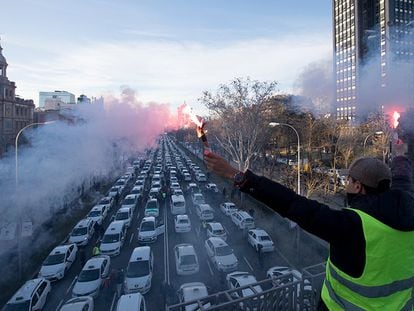 Imagen de una protesta de taxistas, el 28 de enero de 2019 en Madrid.