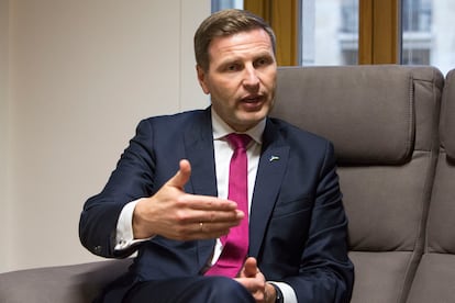 Hanno Pevkur, ministro de Defensa de Estonia, durante la entrevista en la sede del Consejo de Europa en Bruselas, el 15 de noviembre.