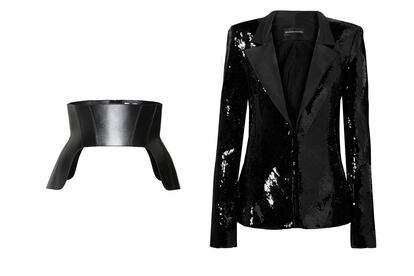 Negro seductor

Cinturón corsé de cuero de Alexander McQueen (1.290€).

Blazer de lentejuelas negro de Brandon Maxwell (2.323€).