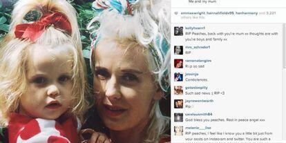 Peaches Geldof, hija del músico Bob Beldof, con su madre en la foto que subió a Instagram un día antes de su muerte.