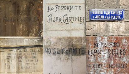 Algunos de los ejemplos del prohibicionario municipal de pared del que aun quedan rasgos en Barcelona. 