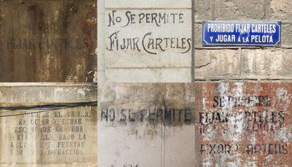 Algunos de los ejemplos del prohibicionario municipal de pared del que aun quedan rasgos en Barcelona.