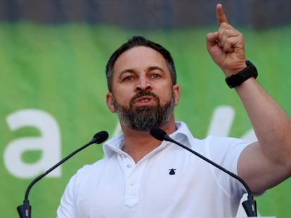 El presidente de Vox, Santiago Abascal, durante un mitin en Lugo, el pasado viernes.