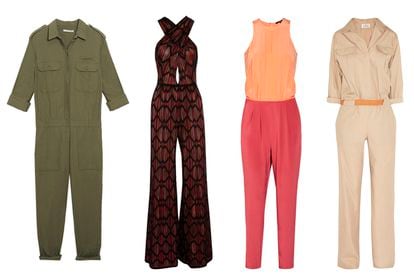 1.Mono de estilo 'safari' de Maje (245 euros) 2.Diseño estampado de M Missoni (1.095 euros) 3.Modelo bicolor de Tibi (425 euros) 4.Jumpsuit de Maison Martin Margiela (1.590 euros).