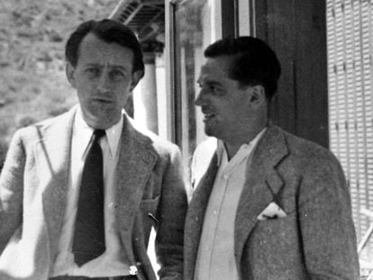 Andr&eacute; Malraux (a la izquierda) junto a Jaume Miravitlles.  