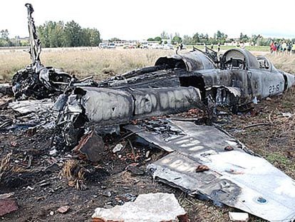 Estado en que quedó el F-5 siniestrado en noviembre de 2012 en Talavera la Real.