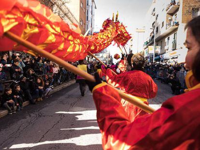 Celebraciones del Año Nuevo lunar en Usera (Madrid), el pasado domingo.