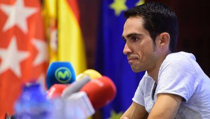 Contador, este martes, cuando anunci&oacute; su retiro de los Juegos.