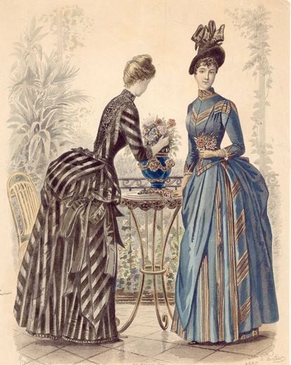 Una de las modas de 1875: el culo prostético en forma de vestido del 'bustle', un miriñaque popular en la época.