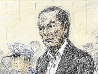 Dibujo de Carlos Ghosn en el tribunal que le juzga, ayer.