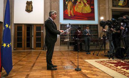 El presidente del Eurogrupo, Mário Centeno, atiende a la prensa en Lisboa después de la reunión con el resto de ministros de Finanzas de la UE el pasado sábado.