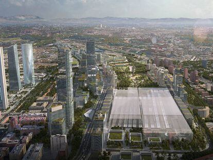 Recreación del área norte de la Castellana, en Madrid, con el soterramiento de Chamartín y el desarrollo urbanístico del entorno.