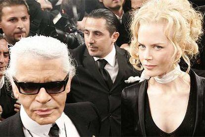 Karl Lagerfeld y Nicole Kidman en el desfile de Chanel.