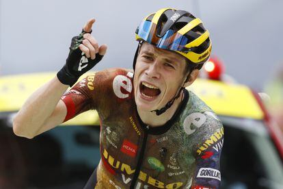 Jonas Vingegaard celebra su victoria en la 11ª etapa del Tour de Francia, este miércoles.