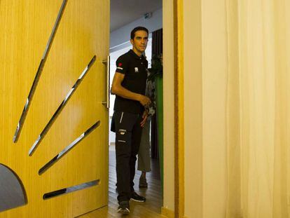 Contador, antes de la rueda de prensa.