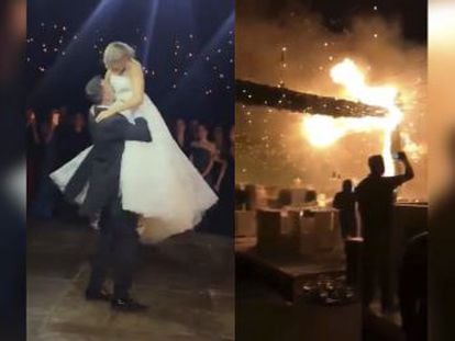 La pareja de novios bailaba cuando la decoración comenzó a arder